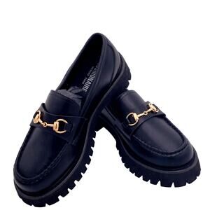 Dillan Buckle Slip On Loafer‎ Size 9M Chunky Platform BLACK